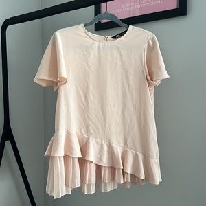 Zara Blush Pink Frill Short Sleeve Asymmetrical Blouse Top Small